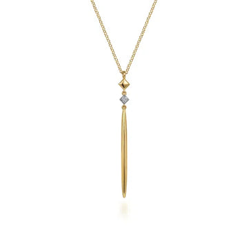 GABRIEL & CO- 14K Yellow Gold Diamond Pendant Drop Necklace D.02TW